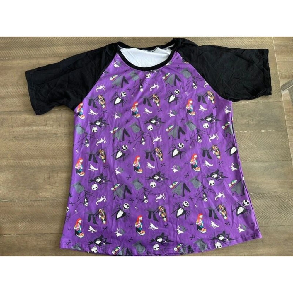 Nightmare Before Christmas Jack Skellington Sally Purple Raglan Shirt Halloween